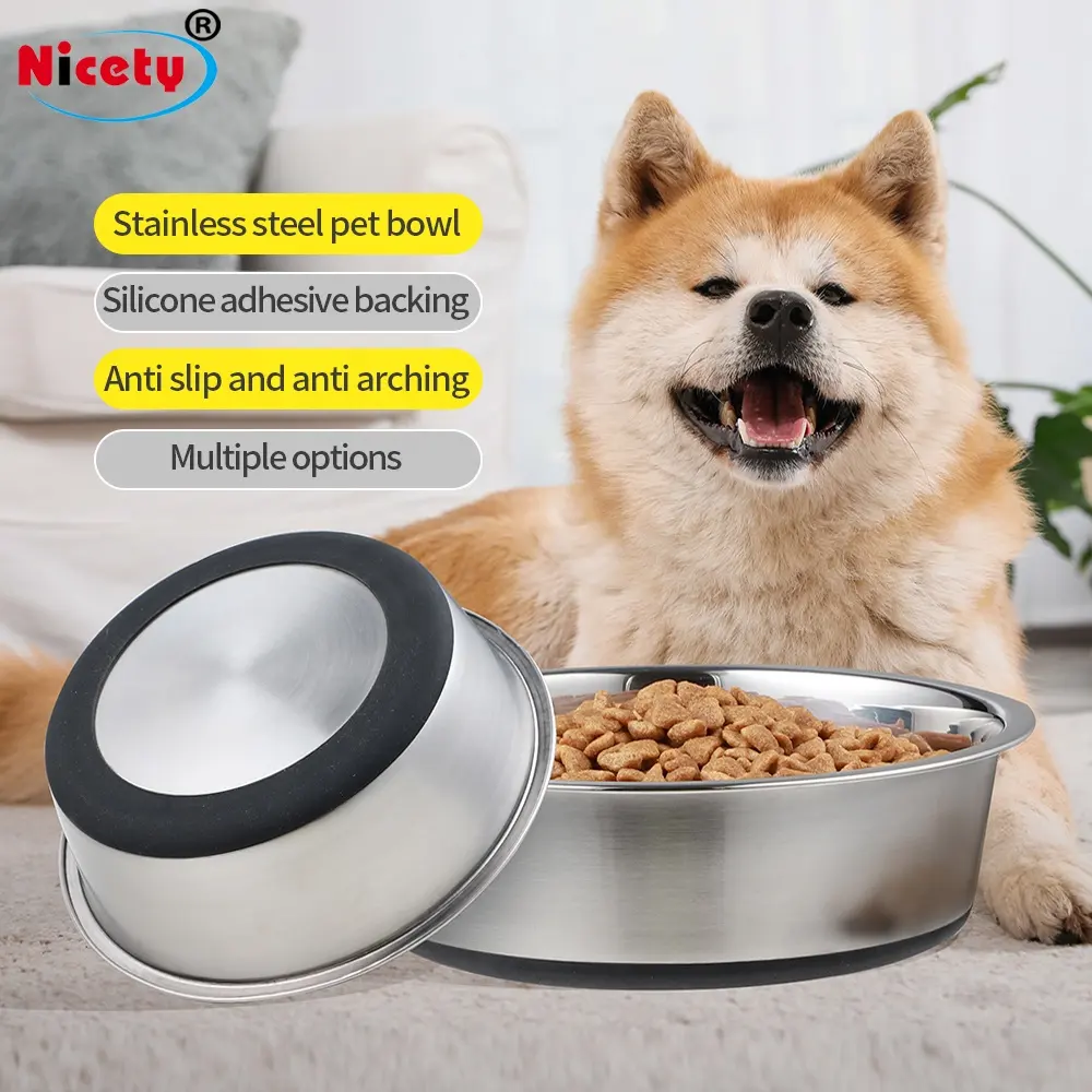 Stainless Steel Metal Non-slip Dog Bowls Rubber Bottom Design Ideal Food Water Bowls for Small, Medium, and Large Sized Dogs