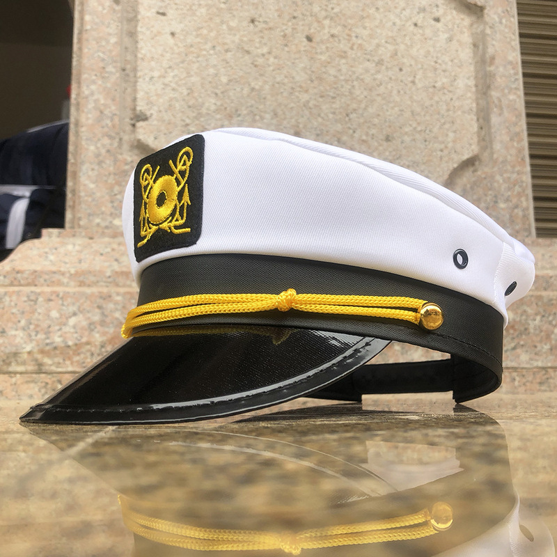White Striped Sailor Hat Dome Breathable