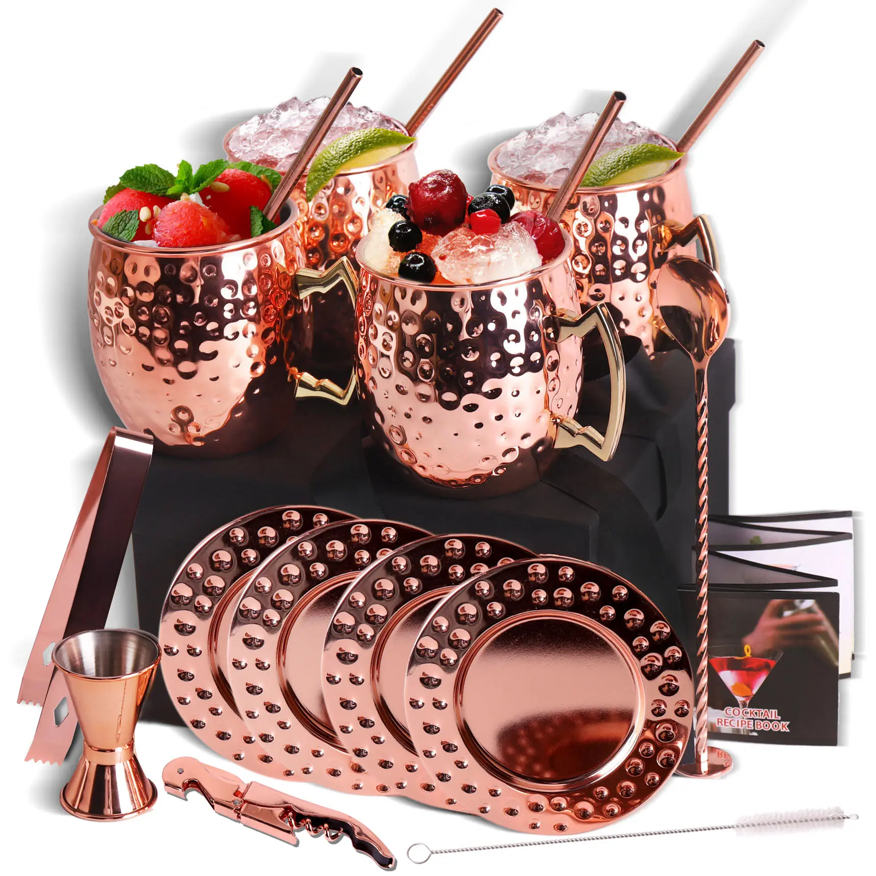 Zbpasl moscow mule caneca com jantes de cobre rosa dourado, conjunto de cobre xícaras e caneca de cobre