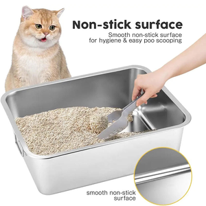 Caixa de Areia para Gatos em Aço Inoxidável com Alça, Capacidade de 20L, Formato Retangular, Design à Prova de Respingo para Limpeza Fácil - Product Image 2