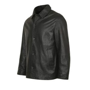 Men Black Classic <b>Leather</b> <b>Jacket</b> Stand Collar Letter Pattern Winter Finished Casual & Formal Style - Product Image 1