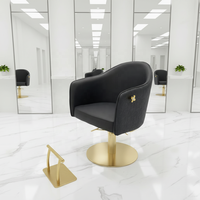 Fauteuil de Barbier Moderne Pivotant à 360° avec Relevage, Design Canapé en Cuir, Cadre en Acier Inoxydable Doré, Confortable pour Salon de Coiffure