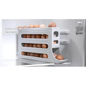 Organizador de Huevos para Refrigerador, Caja de Almacenamiento de Huevos de Cuatro Niveles, Tipo Deslizante Automático, Bandeja Giratoria para Huevos - Product Image 3