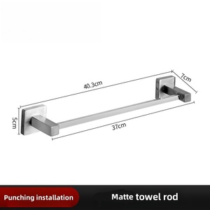 Modern Black Stainless Steel <b>Towel</b> Rack Set Wall Mounted <b>Bathroom</b> Accessories 4-Piece Adjustable Bar Hook Ring Set - Product Image 3