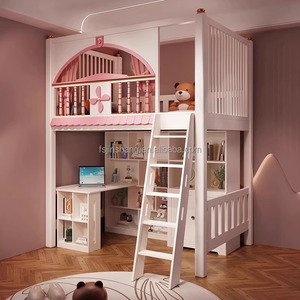 JS Furniture Nouveau design <span class=keywords><strong>Lit</strong></span> mezzanine Queen <span class=keywords><strong>Lit</strong></span> mezzanine Princess Mobilier de chambre à coucher <span class=keywords><strong>Lit</strong></span> mezzanine <span class=keywords><strong>en</strong></span> <span class=keywords><strong>bois</strong></span> avec toboggan et escalier de rangement - Product Image 4