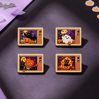 Pin Logam TV Retro Halloween Kustom, Pin Enamel Hantu Labu Kucing Lucu, Lencana Kerah untuk Dekorasi Ransel Pakaian, Hadiah