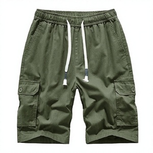 Wholesale Summer Outdoor Casual 100% Cotton Drawstring Mid Waist Worsted Knitted Cargo Shorts for Men - Product Image 2