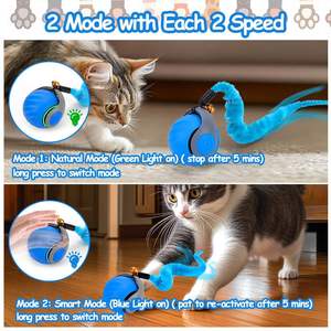 Jouet à bille roulante automatique pour chats et chiens GS Premium Smart 2 modes 2 vitesses avec tête de stimulation remplaçable, rechargeable par USB, <span class=keywords><strong>en</strong></span> matériau PP - Product Image 3