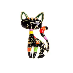 New Painting Oil Cute Cartoon Kitten Brooch Patchwork Color Corsage Cute Animal Brooch