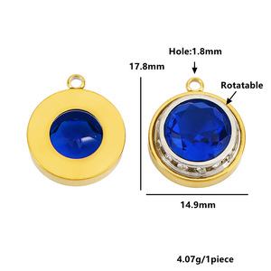 Pendentif rond en acier inoxydable avec cristal bleu, accessoire de fabrication de bijoux, plaqué or et argent, composant DIY pour bracelet, collier, boucles d'oreilles - Product Image 2