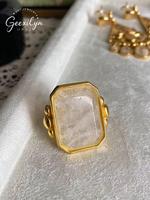 Fabrication Professionnelle – Meilleures Ventes : Index Géométrique Carré Vintage Français avec Sertissage en Cristal, Plaqué Platine/Or 18K