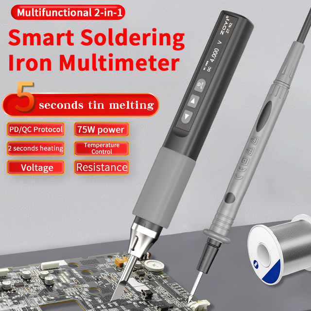 ZOYI ZT-N2 Portable Intelligent Soldering Iron Multimeter 4-Digit Display Low Battery Indicator 65W Adjustable Temperature PD/QC