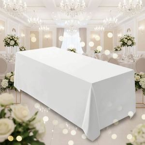90x156 Inch Nonwoven Floral Polyester Tablecloth White Elegant & Durable for Weddings Banquets or Restaurants - Product Image 1