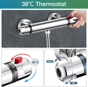 วาล์วผสมอุณหภูมิทองเหลืองชุบโครเมียม ก๊อกน้ำร้อนน้ำเย็น ฝักบัวแบบเรนชาวเวอร์ พร้อมก้านเลื่อน ดีไซน์ทันสมัย สำหรับโรงแรม อพาร์ทเมนท์ และห้องน้ำ - Product Image 4