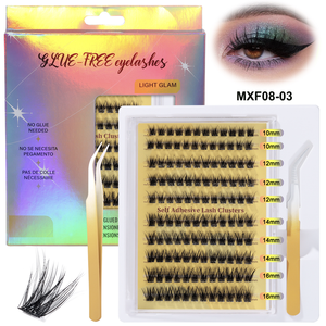 Handmade Natural No Glue Self <b>Adhesive</b> Cluster <b>Lashes</b> Pre-Cut Individual Pre-Bond Technology Press-On Reusable DIY Crisscross - Product Image 2