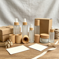 Flacon de lotion en verre écologique de 15g, 30g, 50g, 100ml, 120ml avec bouchon en bois de bambou naturel pour l'emballage de produits de beauté