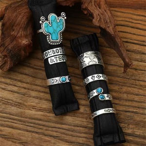 Lot de 7 bagues tendance style vintage western avec cactus, turquoise, cristal et strass, <span class=keywords><strong>prix</strong></span> de gros, en promotion - Product Image 3