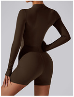 Combinaison de sport pour femme de haute qualité, col ouvert, fermeture éclair, manches longues, une pièce, ajustée, pour le fitness et le yoga, nouvelle collection sport