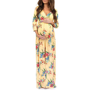 Camicia da Notte Personalizzata da Donna Autunnale con Stampa Floreale Avvolgente Arricciata <span class=keywords><strong>per</strong></span> <span class=keywords><strong>Allattamento</strong></span> in Morbida Fibra di Bambù <span class=keywords><strong>Abiti</strong></span> Premaman - Product Image 2