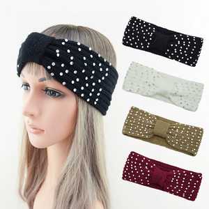 Diadema de Pelo Tejida a Mano con Lazo de Diamantes Blancos, de Lana Cálida y Gruesa, para <span class=keywords><strong>Mujer</strong></span>, Otoño e Invierno - Product Image 1