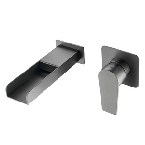 Jboyuan Wall Mounted Basin Faucet Gunmetal Gray Single Handle 304 Stainless Steel Waterfall Design - Product Image 5
