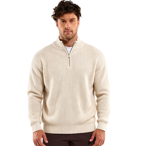TN Custom-made <strong>Men</strong> Relaxed Fit Knitted <strong>Jumper</strong> Funnel Neck <strong>Collar</strong> <strong>with</strong> Brand Zipper Chunky Ribbed Half Zip <strong>Jumper</strong> Sweater <strong>Shirt</strong> - Product Image 4
