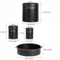 Ensemble de boîtes à pain modernes de luxe en fer mat avec accents or rose, pots de rangement de cuisine portables, thermiques et durables pour café et thé