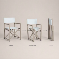 Chaises pliantes |   Chaise de directeur moderne d'extérieur en maille respirante avec accoudoirs en teck et structure en aluminium, chaises de jardin, mobilier d'hôtel, garantie 2 ans