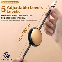 Câble de charge rapide rétractable 3-en-1 120W 1,2m avec 5 vitesses réglables, double entrée USB Type C pour téléphones portables, appareils photo et lecteurs de codes-barres