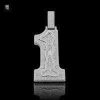 Pendentif numéro 1 entièrement serti de zircone cubique taille baguette en laiton, style Hip Hop Rapper Bling, breloque de collier