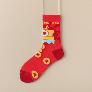 <span class=keywords><strong>Chaussettes</strong></span> mi-mollet rouge vif pour femmes et hommes nés dans l'année du Dragon, en coton peigné - Product Image 3
