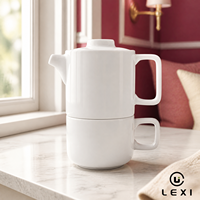 Service à thé cylindrique en céramique blanche brillante, pot et tasse à corps droit, empilable, deux pièces, pour la maison, le bureau, la cuisine, le café, décoration de table