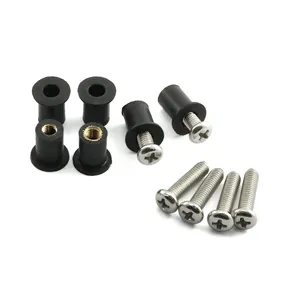 M5 Rubber Well Nuts Brass Insert Wellnuts with Stainless Steel Screws Bolt Fasteners for Motorcycle Windscreen Accessories