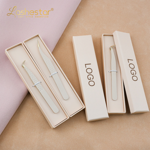 Lashestar Wholesale Lash <strong>Tweezers</strong> Fiber Tip Custom Logo 45 90 Degree Beige Color Stainless Steel Lash <strong>Tweezers</strong> Fiber Tip - Product Image 2