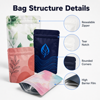 Sacs refermables en Mylar anti-odeur personnalisés de 3,5 g, pochettes plates imprimées pour bonbons, collations, thé, café et emballages végétaux