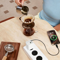 Cargador GaN Rápido de 45W con Cable Retráctil y Enchufe Plegable, Puertos USB-C y USB, Carga PD3.0, Cargador Universal para Teléfono Móvil