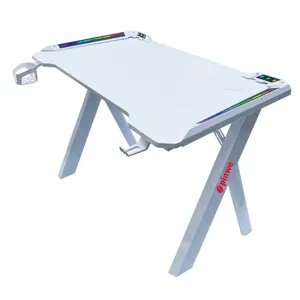 Table de jeu ergonomique en forme de Y Bureau de jeu PC de couleur rouge Bureau de jeu E-sports avec lumières RVB