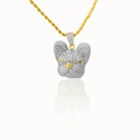 Pendentif tête de chien en cristal design pour homme avec zircon pavé bouledogue français Moissanite pendentifs avec chaîne de collier