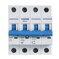 Disjoncteur miniature VOZWEI VB2-63 4P 4 pôles 1~63A AC400V AC 400 Volt 6kV 690V 10kA 7.5kA 6kA pour système d'énergie solaire photovoltaïque