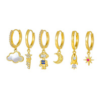 Ensemble de bijoux fins 6 pièces/ensemble, boucles d'oreilles créoles, pendentif en carton, forme de robot lunaire, plaqué or 18 carats, ensemble de boucles d'oreilles pour fille