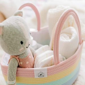 Cesta de Almacenamiento Portátil de Cuerda de Algodón para Juguetes y Pañales de Bebé, Diseño Arcoíris Pastel, Organizador de Pañales para Mamá con Asas - Product Image 2