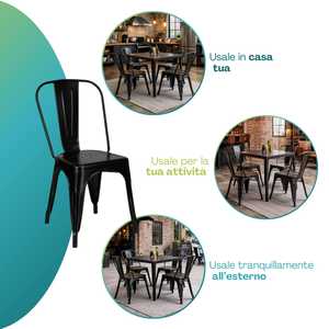 Sedie industriali in metallo nero con schienale alto 45x40x85 cm, design ergonomico, cuscinetti in gomma antigraffio, set da 6 - Product Image 5