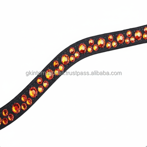 Bandeau de tête pour cheval en cuir anglais, durable et facile à utiliser, avec cristaux de luxe, strass et chaîne thermocollée - Product Image 1