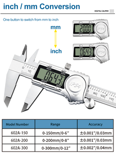Calibrador Digital con Clasificación IP54, Cuerpo de Acero Inoxidable de 150 <span class=keywords><strong>mm</strong></span>, Pantalla LCD Grande con Conversión entre In/<span class=keywords><strong>mm</strong></span>/f para Mediciones de Precisión - Product Image 6