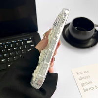 Étui de téléphone portable de luxe transparent à bords ondulés avec nœud perlé antichoc pour iPhone 16 15 14 Pro Max Plus