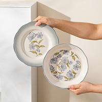 Ensemble de vaisselle en céramique bleue sous glaçure de style américain, bols à fleurs et assiettes de haute qualité, pour l'inauguration de la maison et la décoration intérieure