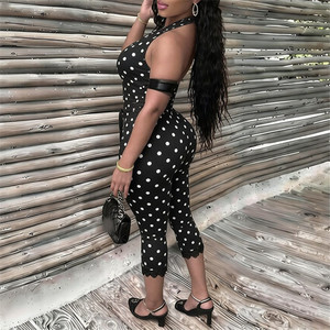 Jumpsuit <span class=keywords><strong>Sexy</strong></span> Jiubaju con Stampa a Pois, Halter, Schiena Scoperta, Dettagli in <span class=keywords><strong>Pizzo</strong></span>, Vestibilità Aderente, Effetto Push-Up sui Glutei - Product Image 4