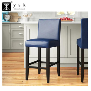 Diseño moderno Patas de madera de haya maciza Tela de terciopelo azul marino Mostrador de Bar Taburete alto Silla - Product Image 6
