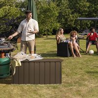 Boîte de pont en acier verrouillable étanche conteneur de stockage extérieur pour coussins outils de jardin piscines meubles