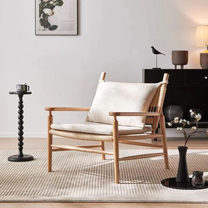 เก้าอี้พักผ่อนดีไซน์ทันสมัยหุ้มด้วยผ้าตาข่าย พร้อมที่วางแขนไม้เนื้อแข็ง ให้ความสบายหรูหรา เหมาะสำหรับห้องนั่งเล่น ห้องนอน และโรงแรม - Product Image 5